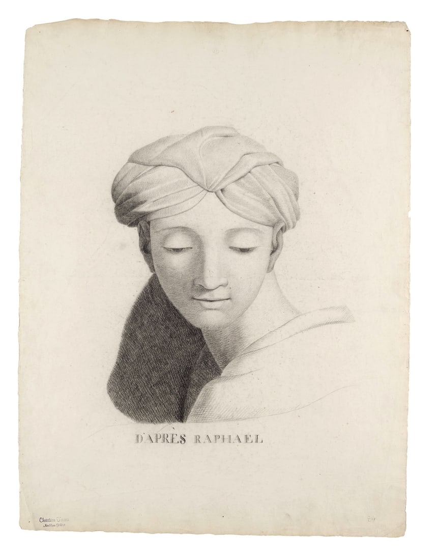 Tunica, Christian Bildnis nach Raphael. Um 1830. Kohle auf leicht genarbtem Velin. 60 x 45 cm. Mit (1 of 1)