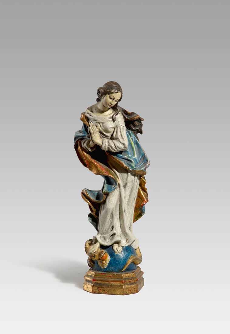 Deutsch, um 1900 Maria Immaculata. Ca. 1900. Holz, geschnitzt, polychrom gefasst und partiell (1 of 1)