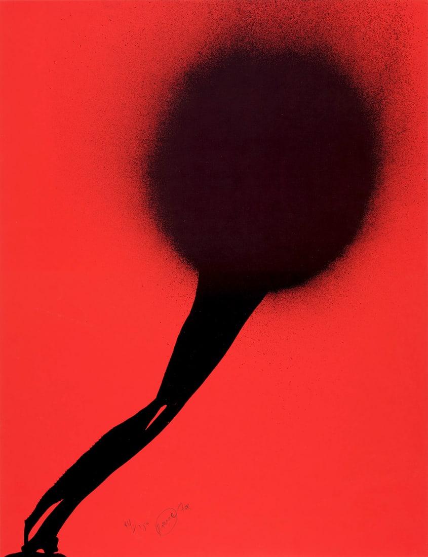 Otto Piene Jupiter + Jo (schwarz auf rot). 1974. Farbserigraphie auf festem Velin. 65,5 x 50 cm. (1 of 1)