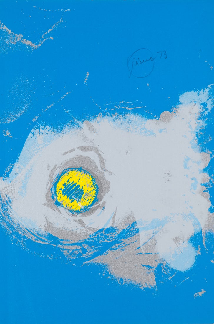 Otto Piene Insel. 1973. Farbserigraphie auf genarbtem Velin. 39 x 26 cm. Signiert und datiert. -: Otto PieneInsel. 1973. Farbserigraphie auf genarbtem Velin. 39 x 26 cm. Signiert und datiert. - Eine Ecke mit einer leichten Anstauchung, die untere linke Ecke mit einer dezenten Knickspur. Insgesamt 