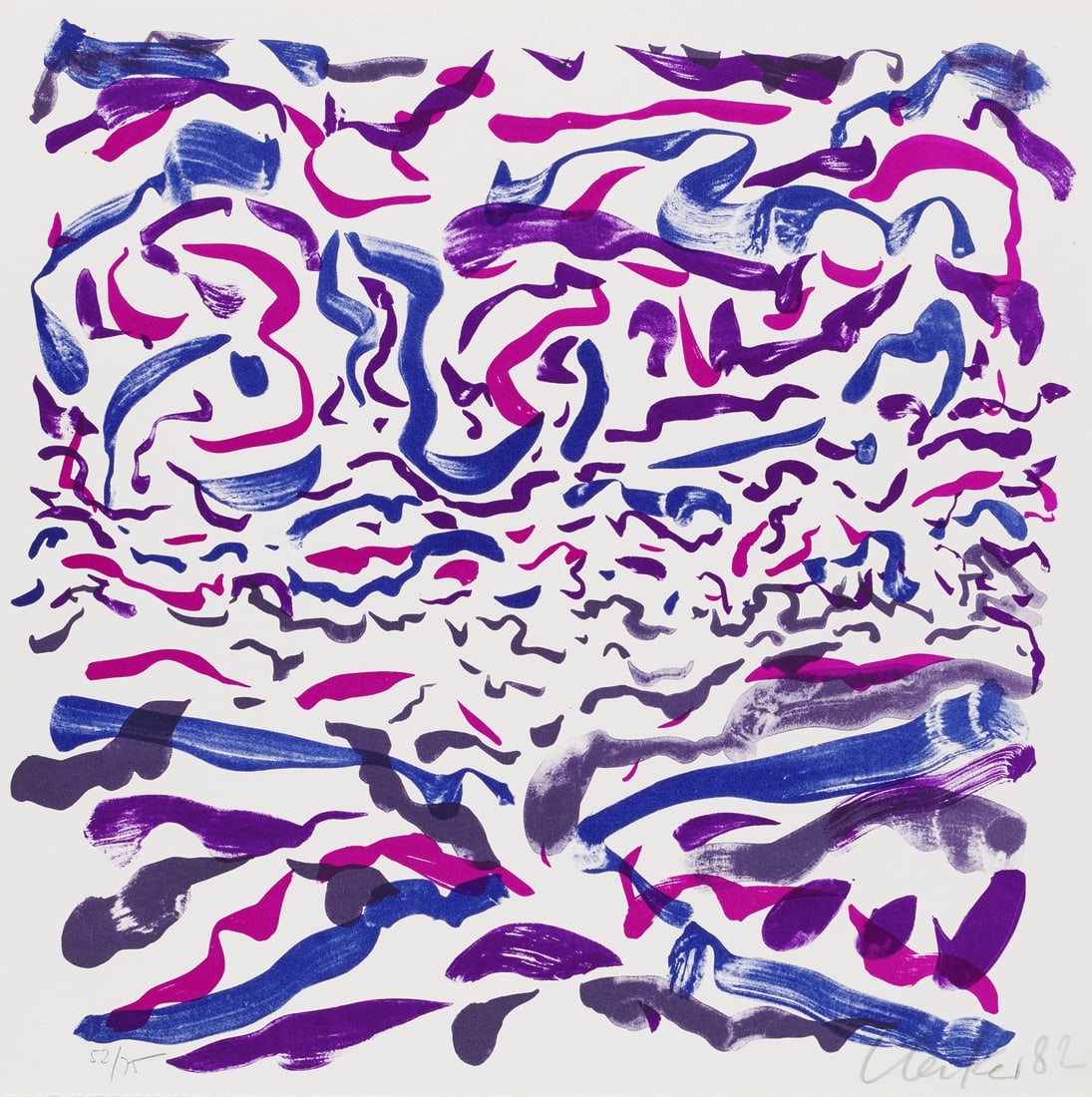 Günther Uecker Engadin II. 1982. Farblithographie auf Velin. 40 x 40 cm. Signiert, datiert und: Günther UeckerEngadin II. 1982. Farblithographie auf Velin. 40 x 40 cm. Signiert, datiert und nummeriert sowie mit dem Trockenstempel des Herausgebers. - Verso mit leichtem Farbdurchschlag, unter