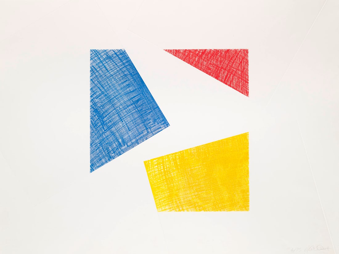 François Morellet 4 carrés. 1992. Radierung und Prägung auf BFK Rives-Velin (m. Wz.).: François Morellet4 carrés. 1992. Radierung und Prägung auf BFK Rives-Velin (m. Wz.). 57 x 76 cm. Signiert und nummeriert. - Vereinzelte leichte Griffspur, v.a. im Unterrand, unten recht