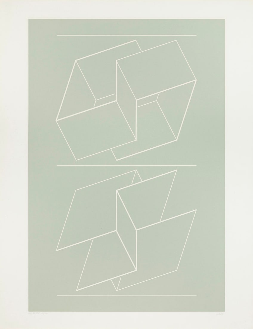Josef Albers White Embossing on Gray VI. 1971. Radierung auf Bütten. 59 x 39,5cm (66,5 x 51,5: Josef AlbersWhite Embossing on Gray VI. 1971. Radierung auf Bütten. 59 x 39,5cm (66,5 x 51,5 cm). Signiert und nummeriert. Mit dem Blindstempel der Gemini G.E.L., Los Angeles. - Prachtvoller, fri
