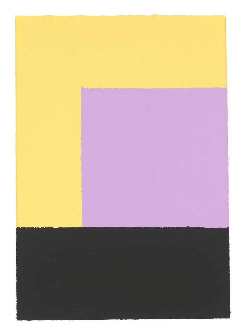 Richard Schur o.T. (Farbfeldkomposition). 2007. Acryl auf Velin. 30,5 x 21,5 cm. Verso signiert,: Richard Schuro.T. (Farbfeldkomposition). 2007. Acryl auf Velin. 30,5 x 21,5 cm. Verso signiert, datiert und nummeriert. - Verso mit Bezeichnung fremder Hand in Bleistift sowie minimal atelierspurig. I