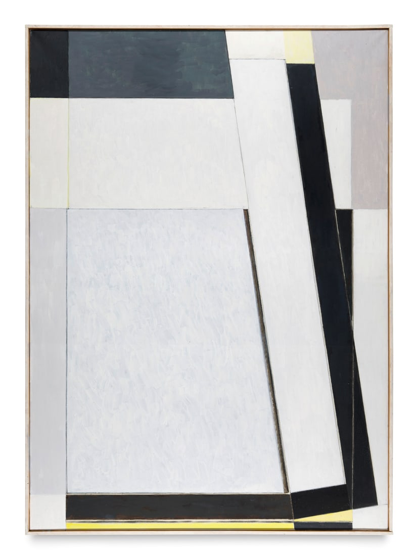 Heinrich Siepmann o.T. (Komposition mit Weiß, Gelb). 1989. Öl auf Leinwand. 140 x 100 cm.: Heinrich Siepmanno.T. (Komposition mit Weiß, Gelb). 1989. Öl auf Leinwand. 140 x 100 cm. Signiert und datiert. Gerahmt. - Ganz leichte Oberflächenbereibung in den Rändern. Insgesam