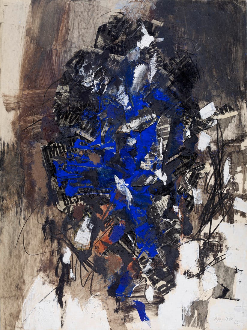 Heinrich Siepmann o.T. (Komposition in Schwarz und Blau). 1965. Mischtechnik mit Zeitungspapier und (1 of 1)