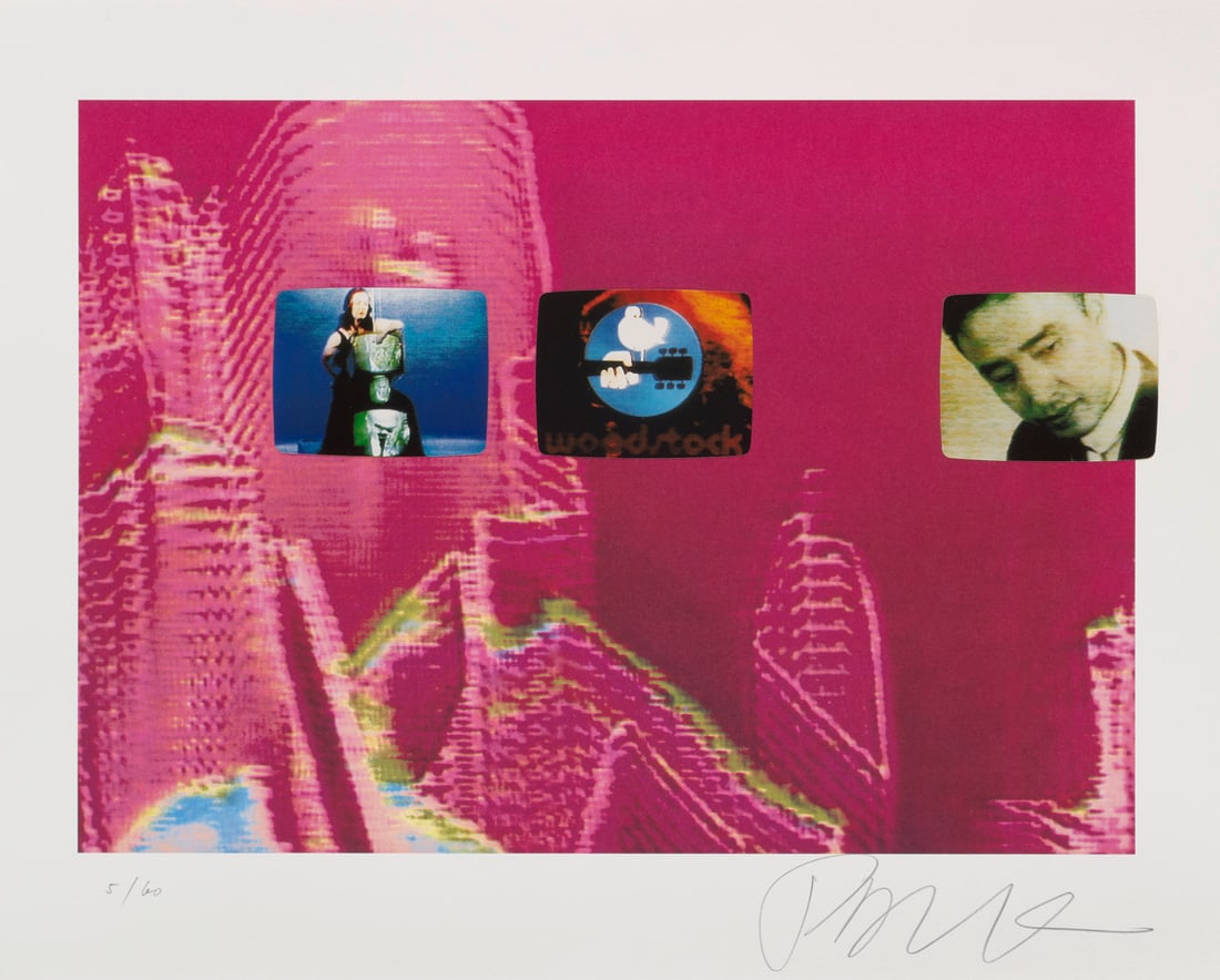 Nam June Paik 3 Arbeiten. Triangle, Trinity. Aus: Sequences. 1998. Je Farbserigraphie, Offset und: Nam June Paik3 Arbeiten. Triangle, Trinity. Aus: Sequences. 1998. Je Farbserigraphie, Offset und Collage bzw. Farbserigraphie und Offset auf Rives Velin. Je 30,5 x 32,5 cm (40 x 50 cm). Je signiert un