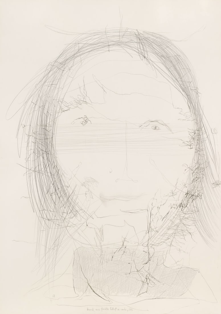 Gerhard Altenbourg Versuch, eines Gesichts habhaft zu werden: Uta. 1966. Kreide und Bleistift auf: Gerhard AltenbourgVersuch, eines Gesichts habhaft zu werden: Uta. 1966. Kreide und Bleistift auf festem Velin. 60 x 43 cm. Monogrammiert und datiert. In Passepartout freigestellt, punktuell auf Unterl