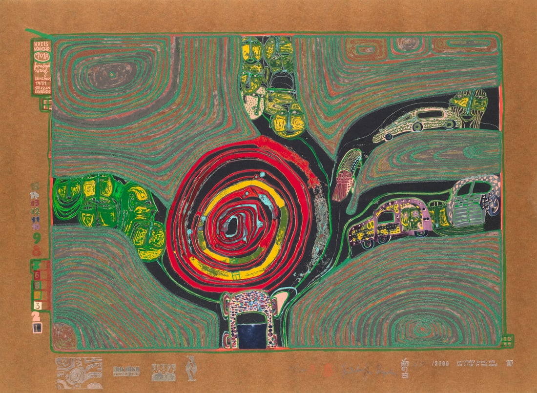 Friedensreich Hundertwasser Kreisverkehr der Strassengekreuzigten. 1971/72. Farbserigraphie mit (1 of 1)