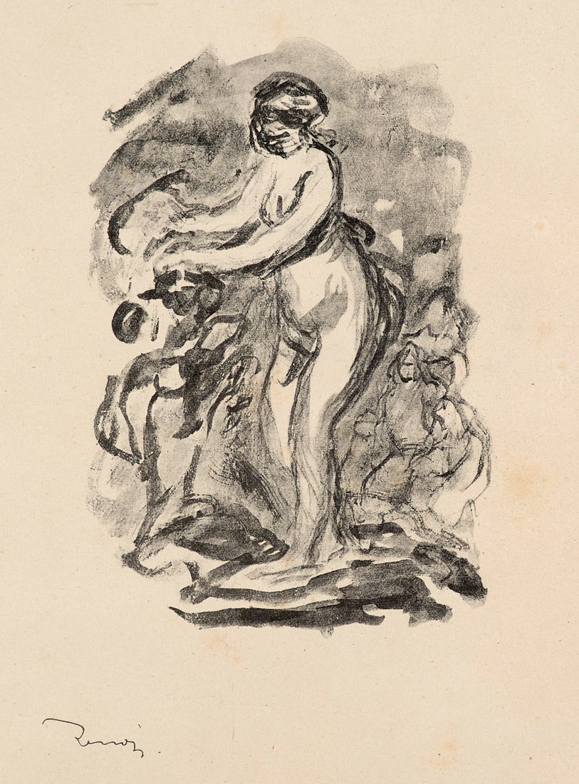 Auguste Renoir Femme au cep de vigne (2). Um 1902. Lithographie auf Velin. 23 x 17 cm (33 x 24,5: Auguste RenoirFemme au cep de vigne (2). Um 1902. Lithographie auf Velin. 23 x 17 cm (33 x 24,5 cm). Im Stein signiert und mit Bezeichnung von fremder Hand. Punktuell auf Unterlage und unter Passepart