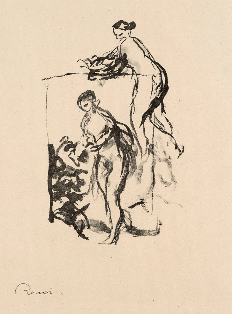 Auguste Renoir Femme au cep de vigne (4). Um 1902. Lithographie auf Arches Velin (mit Wz.). 23 x 17: Auguste RenoirFemme au cep de vigne (4). Um 1902. Lithographie auf Arches Velin (mit Wz.). 23 x 17 cm (33 x 24,5 cm). Im Stein signiert und mit Bezeichnung von fremder Hand. Punktuell auf Unterlage un
