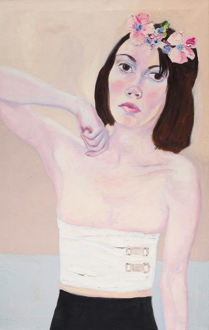 Heather Morgan Selbstportrait. 2003. Öl auf Leinwand. 95 x 60 cm. Verso signiert und datiert. -: Heather MorganSelbstportrait. 2003. Öl auf Leinwand. 95 x 60 cm. Verso signiert und datiert. - Insgesamt sehr gut. Ausdrucksstarke Arbeit, die Farben frisch.Heather Morgan ist bekannt für ih