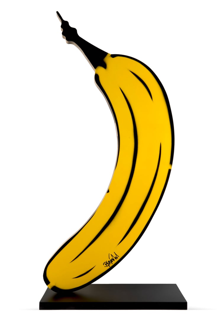 Thomas Baumgärtel Banane. 2016. Lack und Pochoirspray auf Holz, Aufsteller mit Steckvorrichtung (1 of 1)