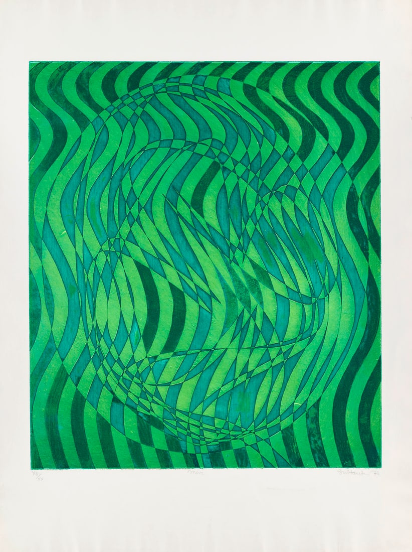 Stanley William Hayter Mere. 1970. Farbradierung und Weichgrundätzung auf BFK Rives Velin (mit: SurrealismusStanley William HayterMere. 1970. Farbradierung und Weichgrundätzung auf BFK Rives Velin (mit Wz.). 54 x 46,8 cm (75,2 x 56,1 cm). Signiert, datiert, nummeriert und betitelt. - Im obe