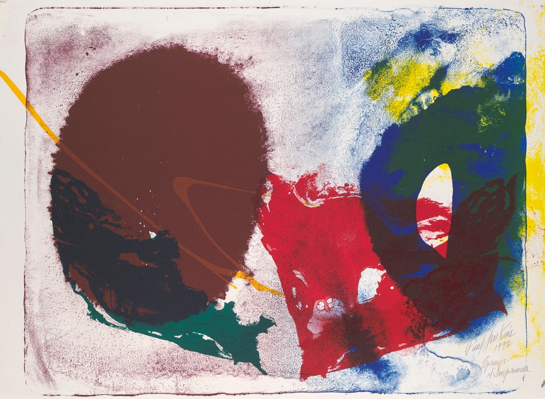 Paul Jenkins Invocation. 1997. Farblithographie auf Velin. 55,7 x 72 cm (55,7 x 75,7 cm). Signiert,: Paul JenkinsInvocation. 1997. Farblithographie auf Velin. 55,7 x 72 cm (55,7 x 75,7 cm). Signiert, datiert und bezeichnet "Epreuve d'imprimeur". - In den Randbereichen vereinzelt leicht braunfleckig, 