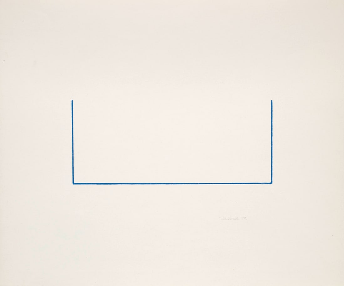 Fred Sandback o.T. 1975. Lithographie auf Büttenvelin. 13 x 30,3 cm (44,5 x 53,5 cm). Signiert: MinimalismusFred Sandbacko.T. 1975. Lithographie auf Büttenvelin. 13 x 30,3 cm (44,5 x 53,5 cm). Signiert und datiert. - Blatt mit einigen wenigen, kaum merklichen Knickspuren. Insgesamt sehr gut