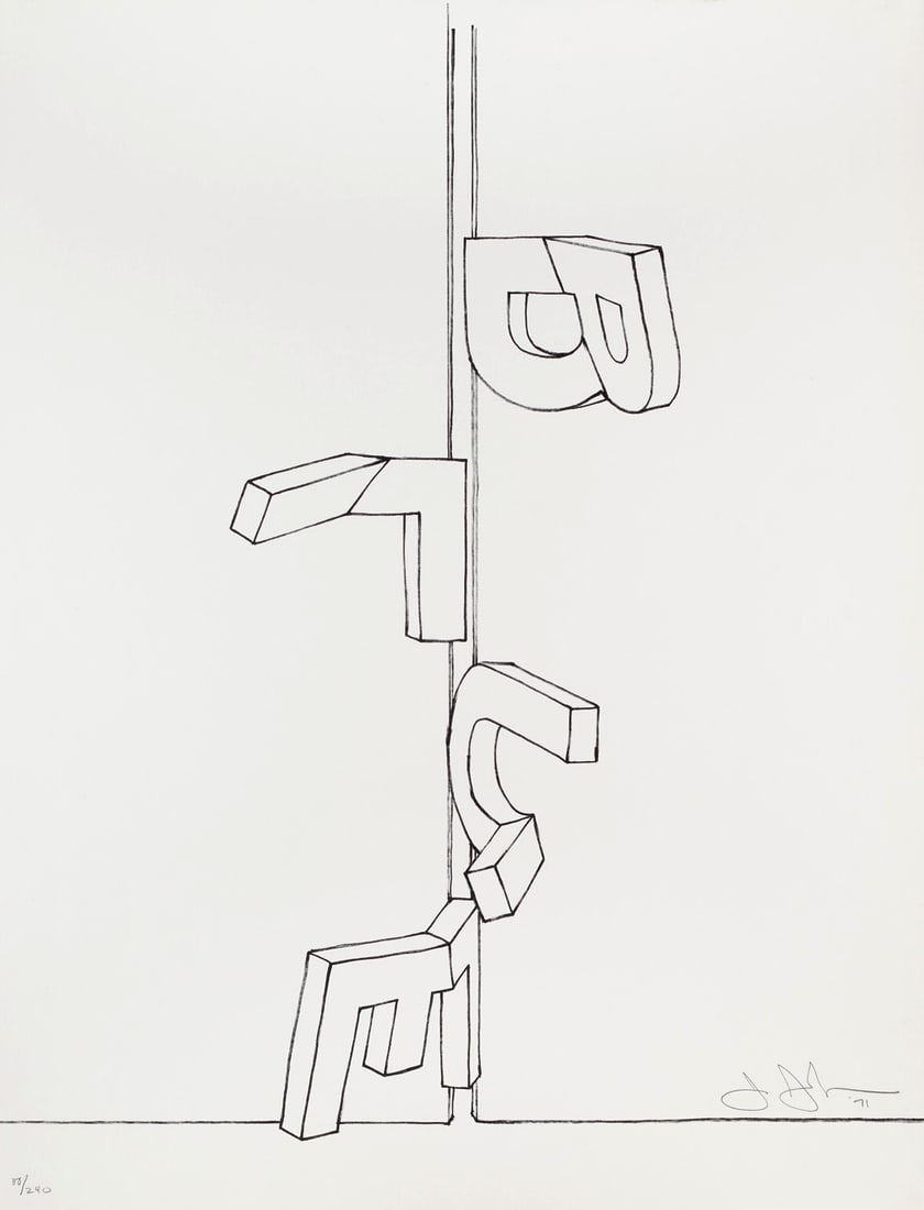 Jasper Johns Bent Blue. Aus: Graphikmappe des Schweizerischen Kunstvereins. 1971. Lithographie auf: Pop ArtJasper JohnsBent Blue. Aus: Graphikmappe des Schweizerischen Kunstvereins. 1971. Lithographie auf BFK Rives-Velin (m.Wz.). 61,5 x 51 cm (66,2 x 51 cm). Signiert, datiert und nummeriert. - Sehr 