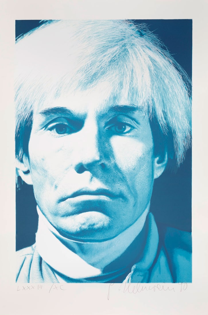 Gottfried Helnwein Andy Warhol. 1990. Farbserigraphie auf Arches Velin (mit Wz.). 98,5 x 66,2 cm: Gottfried HelnweinAndy Warhol. 1990. Farbserigraphie auf Arches Velin (mit Wz.). 98,5 x 66,2 cm (119,5 x 79,4 cm). Signiert, datiert und römisch nummeriert. - Ränder und Ecken teils minimal 