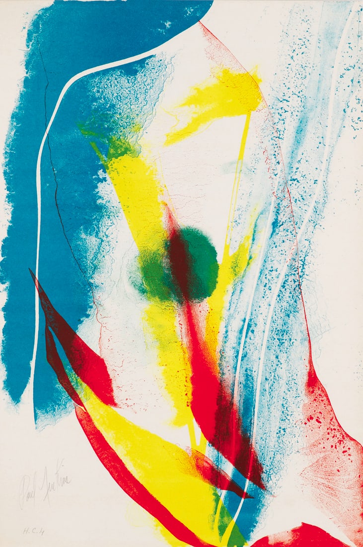 Paul Jenkins o.T. Aus: Seeing Voice Welsh Heart. 1965. Farblithographie auf Velin. 37,5 x 25,5 cm.: Amerikanische Moderne - Abstrakter ExpressionismusPaul Jenkinso.T. Aus: Seeing Voice Welsh Heart. 1965. Farblithographie auf Velin. 37,5 x 25,5 cm. Signiert und bezeichnet "H.C.H". - Im Blattrand mit 