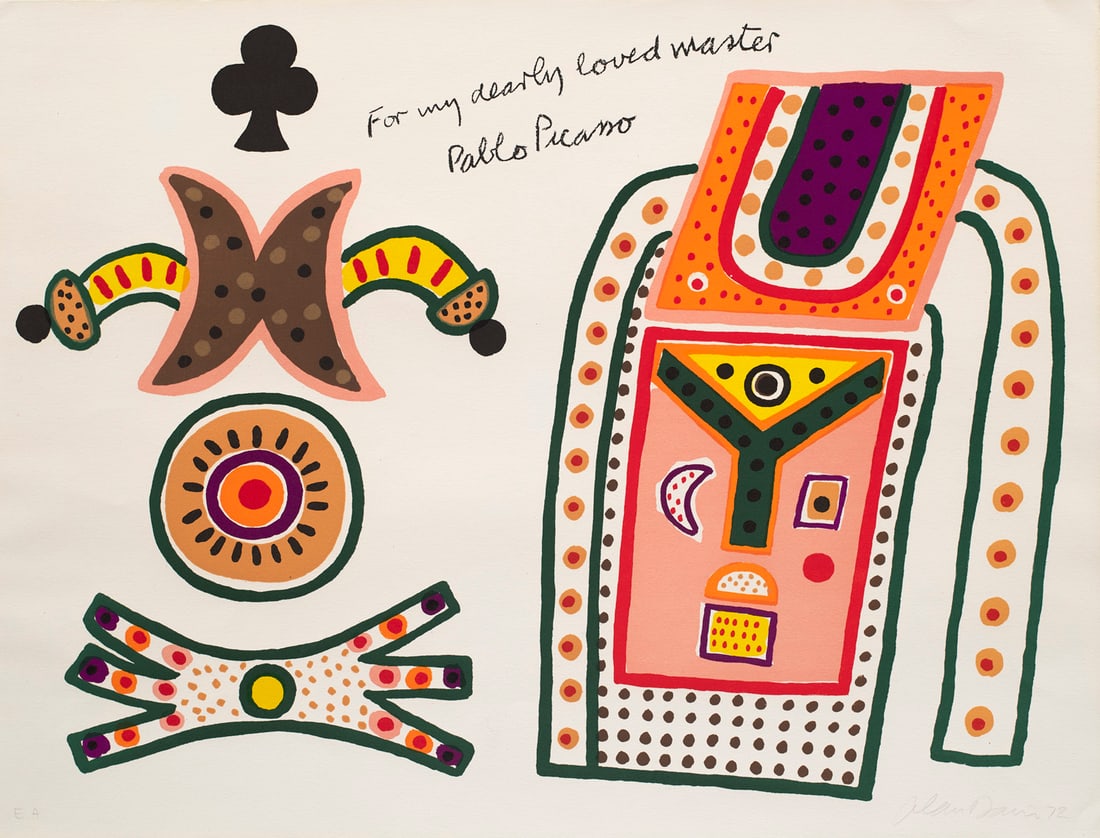 Alan Davie Set aus 2 Arbeiten. 1972. Je Farblithographie auf chamoisfarbenem Vélin.: Britische ModerneAlan DavieSet aus 2 Arbeiten. 1972. Je Farblithographie auf chamoisfarbenem Vélin. Blattmaße von 50 x 66 cm bis 59,5 x 72,5 cm. Je signiert, datiert. 1 Blatt nummeriert, das