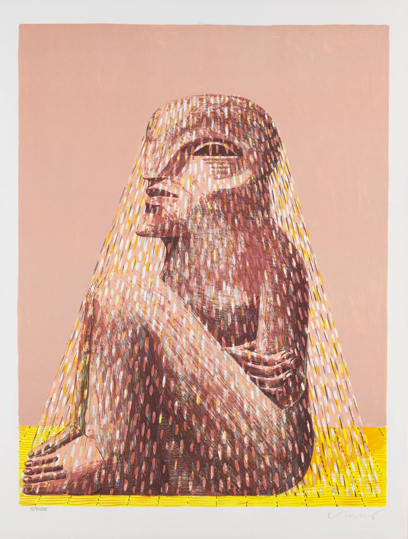 Horst Antes Sitzende Figur mit Schleier. 1979. Farblithographie auf Velin. 61,2 x 46,8 cm (68,8 x (1 of 1)