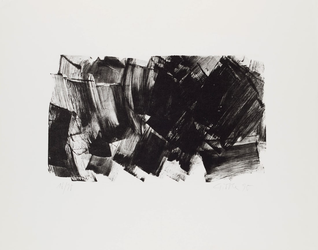 Raimund Girke o.T. 1990. Lithographie auf BFK Rives-Velin (mit Wz.). 22,3 x 38,4 cm (45,4 x 57 cm).: Deutsche NachkriegsmoderneRaimund Girkeo.T. 1990. Lithographie auf BFK Rives-Velin (mit Wz.). 22,3 x 38,4 cm (45,4 x 57 cm). Signiert, datiert und nummeriert. - Obere linke Ecke mit einer leichten Kni