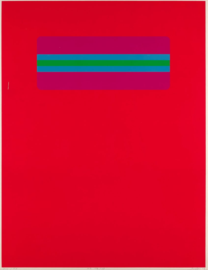 Dieter Ruden 2 Arbeiten. 1968. Serigraphien auf Velin. 60 x 46 cm (61 x 47 cm). Jeweils signiert,: Deutsche NachkriegsmoderneDieter Ruden2 Arbeiten. 1968. Serigraphien auf Velin. 60 x 46 cm (61 x 47 cm). Jeweils signiert, datiert, nummeriert und betitelt. - Tls. minimale Oberflächenbereibung. 