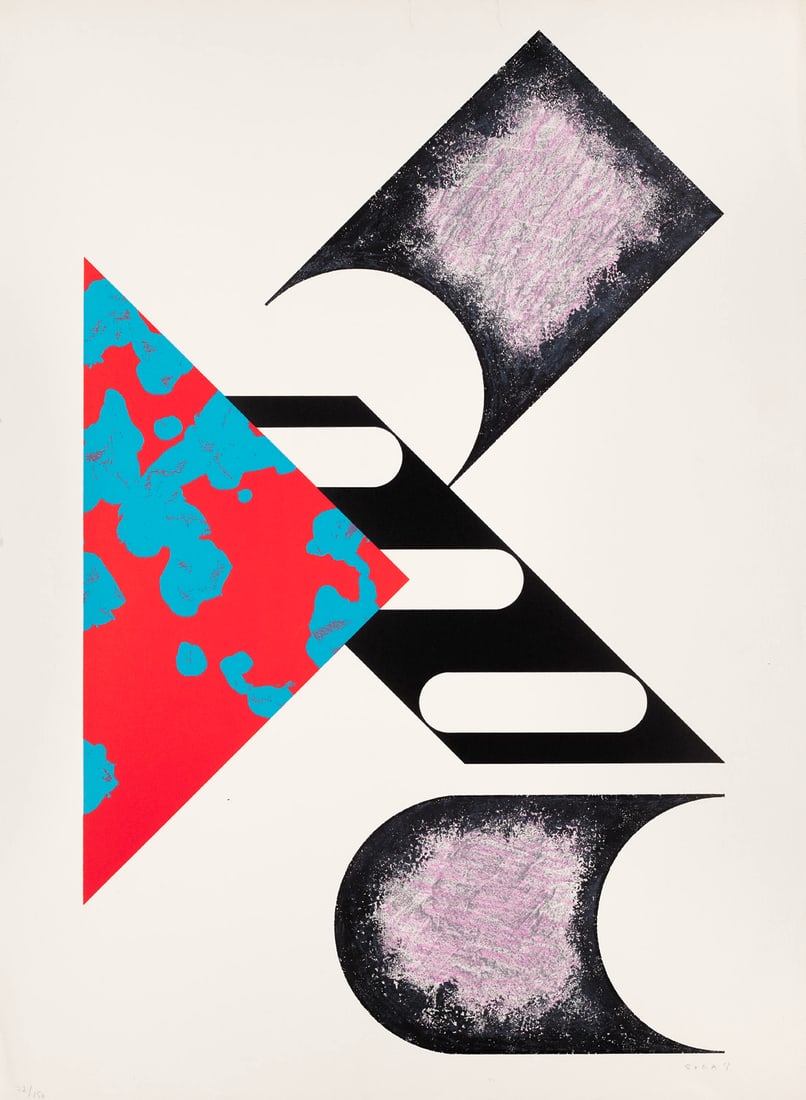 Kumi Sugai Espace A. 1984. Farblithographie auf Arches Velin (mit Wz.). 70,4 x 44 cm (76 x 55,5 cm).: Französische ModerneKumi SugaiEspace A. 1984. Farblithographie auf Arches Velin (mit Wz.). 70,4 x 44 cm (76 x 55,5 cm). Signiert und nummeriert. - Mit zwei geschlossenen, kurzen Einrissen im ober