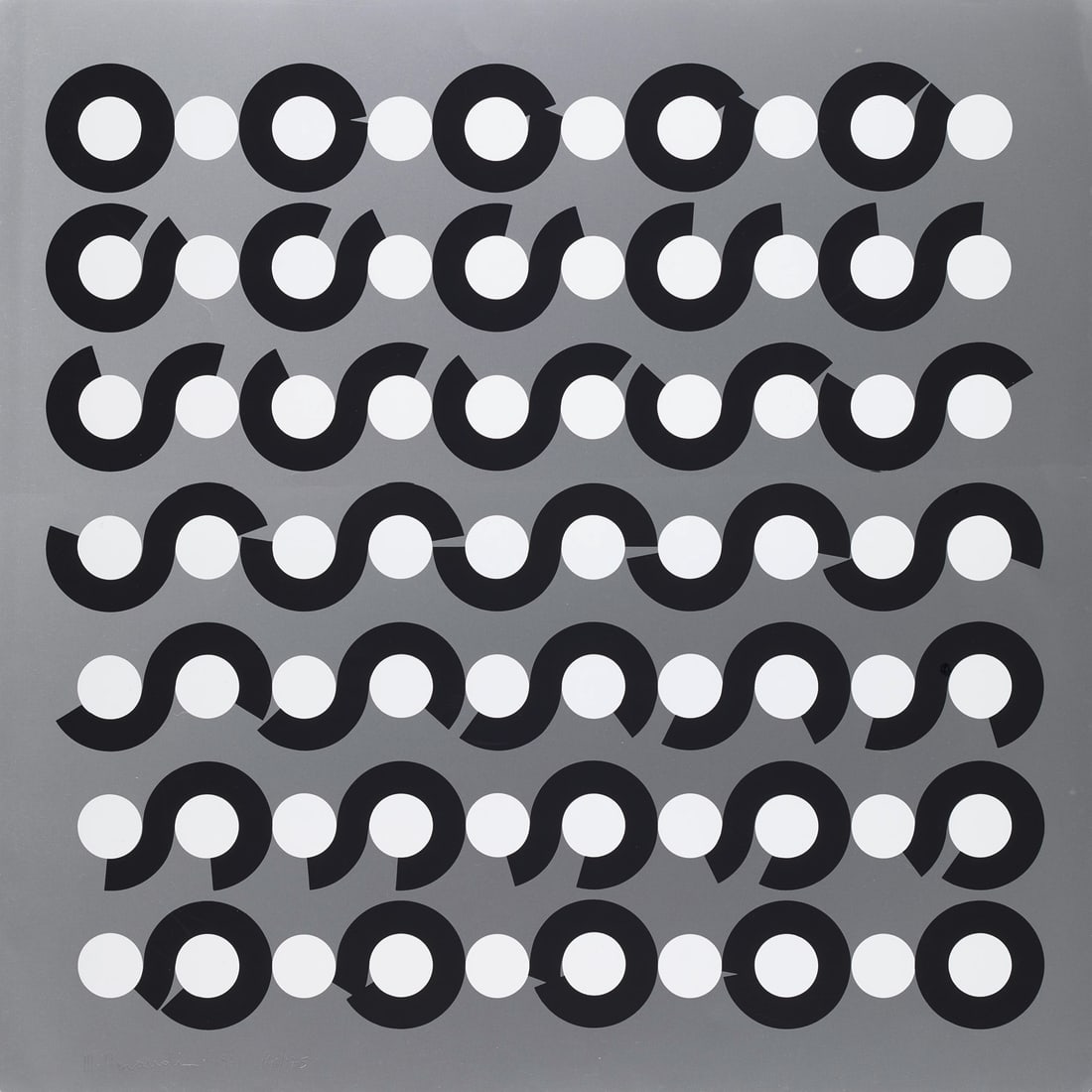 Marcello Morandini Geometrische Komposition in Schwarz und Weiß auf Silber. 1971.: Geometrische AbstraktionMarcello MorandiniGeometrische Komposition in Schwarz und Weiß auf Silber. 1971. Farbserigraphie auf Velin. 55 x 55 cm. Signiert, datiert und nummeriert (geritzt). - Sehr 