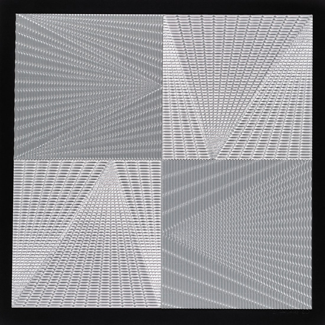 Hajo Heinecke o.T. (Op-Art-Relief). 2020. Collage aus Reliefkarton auf festem schwarzem Velin. 40 x: Geometrische Abstraktion - Op ArtHajo Heineckeo.T. (Op-Art-Relief). 2020. Collage aus Reliefkarton auf festem schwarzem Velin. 40 x 40 cm. Signiert und datiert. - Die Ecken des Velins nur minimal und 