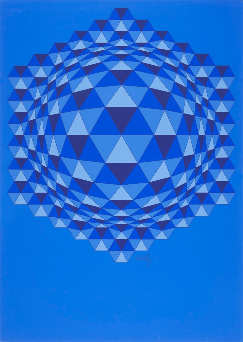 Victor Vasarely o.T. (geometrische Komposition in Blau). 1979. Farbserigraphie auf leichtem (1 of 1)