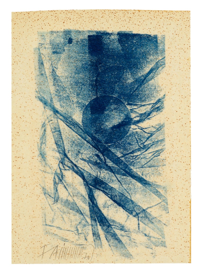 (d.i. Fred Alfred Theophil Winter) Fathwinte Ohne Titel (Blau). 1970. Monotypie auf gefalteten (1 of 1)