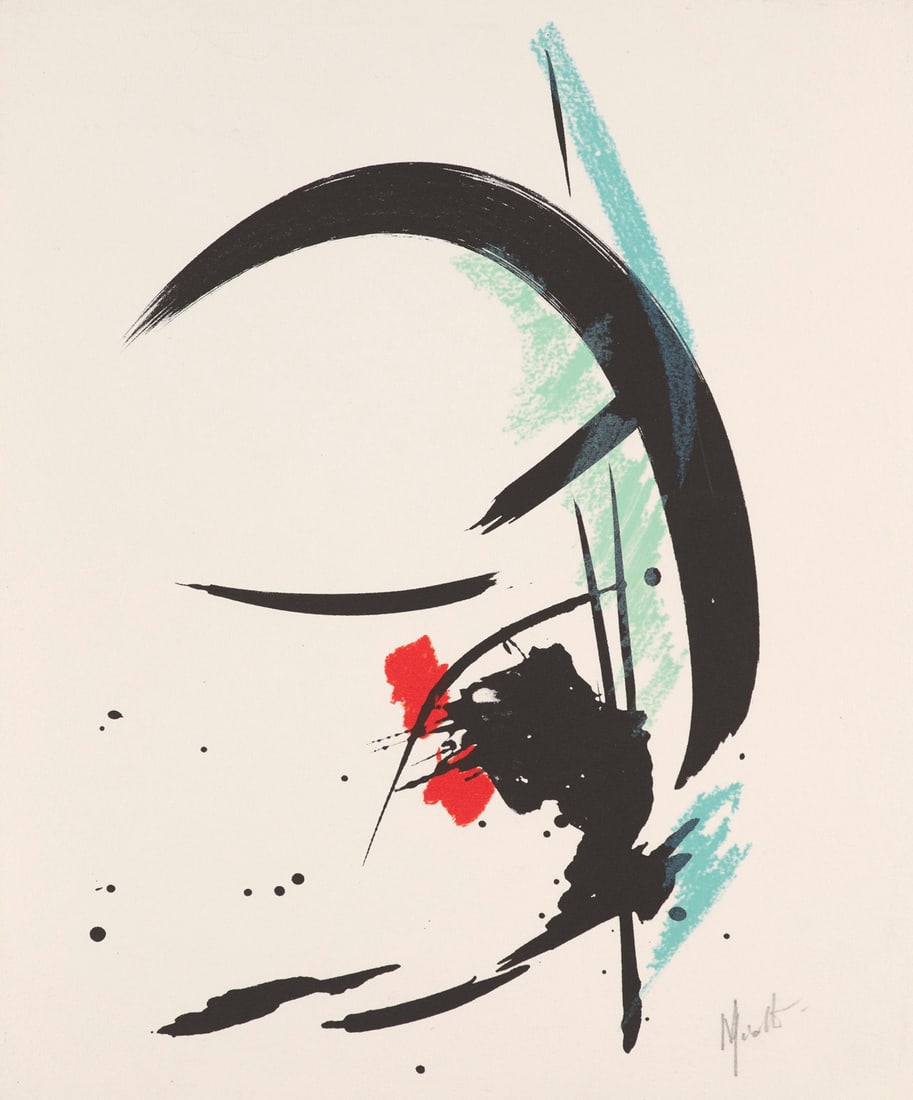 Jean Miotte o.T. Farblithographie auf Velin. 28,5 x 18,5 cm (30 x 25 cm). Signiert. - Insgesamt sehr: InformelJean Miotteo.T. Farblithographie auf Velin. 28,5 x 18,5 cm (30 x 25 cm). Signiert. - Insgesamt sehr gut. Prachtvoller und satter, teils kreidiger Druck, mit schmalem Rand. Colour lithograph on