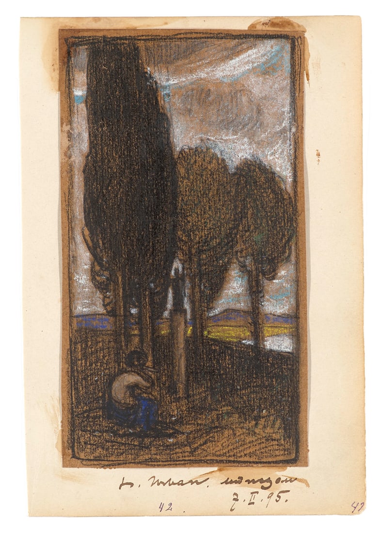 Hermann Urban Wartender in arkadischer Landschaft. 1895. Pastellkreide auf Velin. 15,6 x 8,7 cm. Auf (1 of 1)