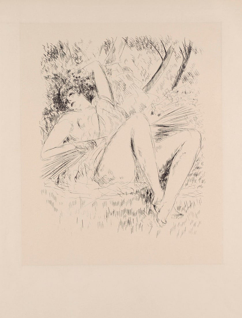 Dunoyer de Segonzac, André Albert Marie nach La bacchante. 1965. Lithographie auf Arches-Velin: Klassische ModerneDunoyer de Segonzac, André Albert Marie nachLa bacchante. 1965. Lithographie auf Arches-Velin (m. Wz.). 35 x 29 cm (75 x 49,6 cm). Punktuell unter Passepartout montiert.- Blatt 