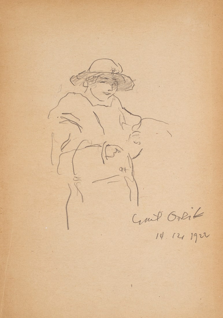 Emil Orlik Dame mit Hut. 1922. Bleistift auf Maschinenpapier. Signiert und datiert. In: Max Osborn (1 of 1)