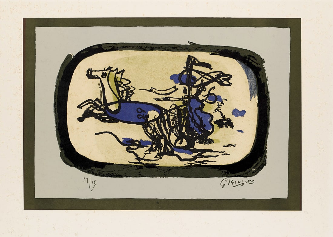 nach Georges Braque Le Char II. 1953. Farblithographie auf Velin. 32,6 x 47,1 cm (41,5 x 58 cm). Im: Klassische Moderne - Avantgardistische Abstraktionnach Georges BraqueLe Char II. 1953. Farblithographie auf Velin. 32,6 x 47,1 cm (41,5 x 58 cm). Im Stein signiert und nummeriert. - Papier gebräu
