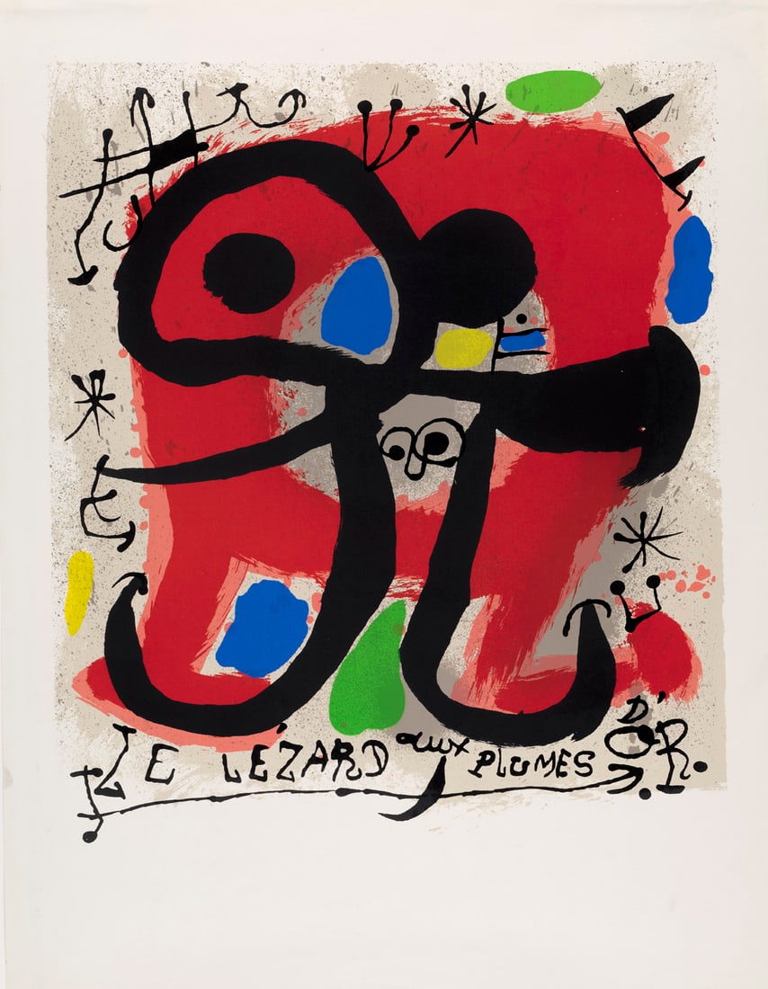Joan Miró Le lézard aux plumes d´or. 1971. Farblithographie auf Vélin. 57 x 47: Klassische Moderne - Avantgardistische AbstraktionJoan MiróLe lézard aux plumes d´or. 1971. Farblithographie auf Vélin. 57 x 47 cm (74,3 x 54,5 cm). Punktuell auf Unterlage unter P