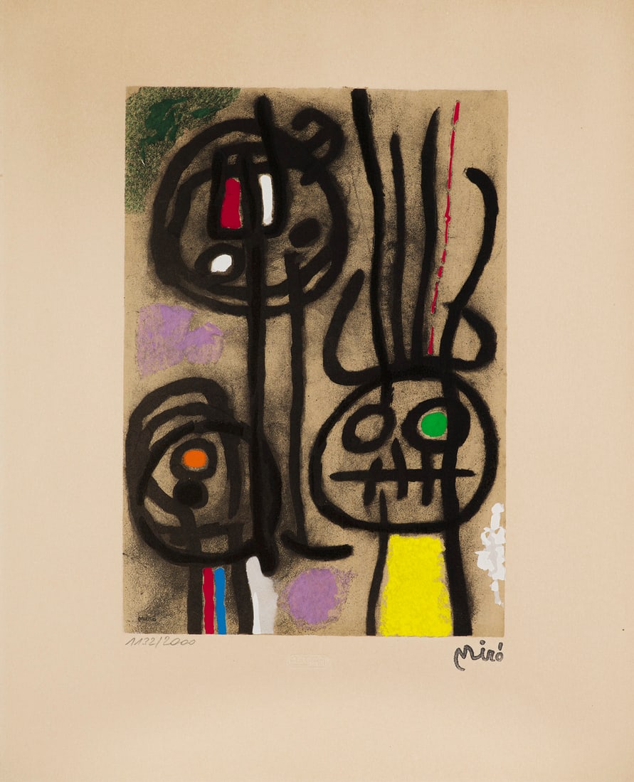 Joan Miró Personnage et Oiseau. Aus: Miró Cartones. 1965. Lithograpie und Pochoir auf (1 of 1)