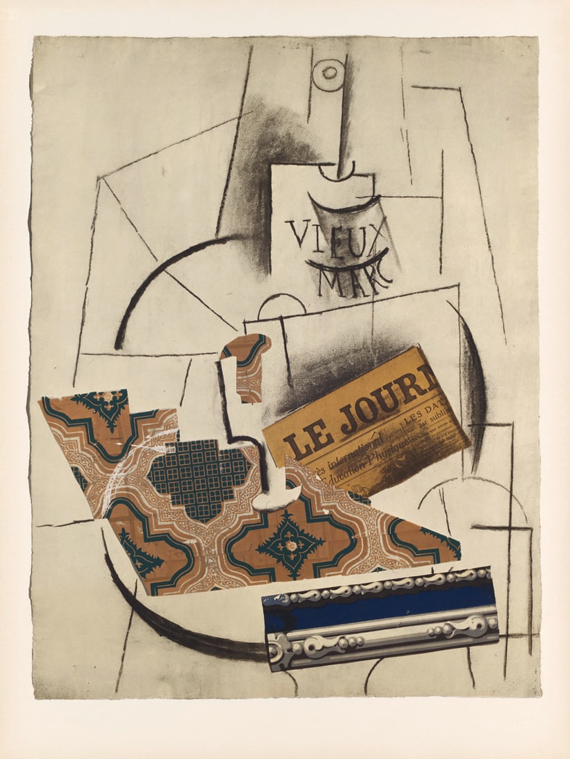 nach Pablo Picasso Aus: Papier Collés. 1966. Farboffsetlithographie auf BFK Rives-Velin: Klassische Moderne - Avantgardistische Abstraktionnach Pablo PicassoAus: Papier Collés. 1966. Farboffsetlithographie auf BFK Rives-Velin (m.Wz.). 54,8 x 42,5 cm (64 x 48 cm). Punktuell unter Pass