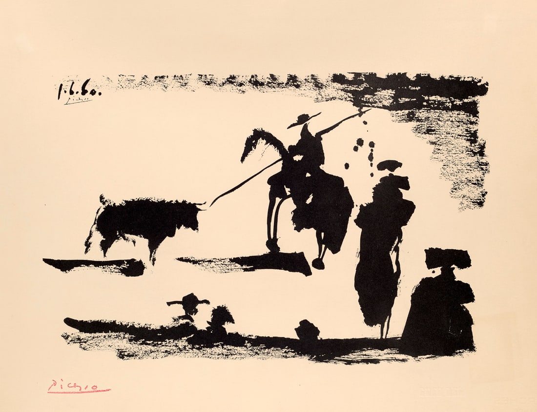 Pablo Picasso Avant la pique. 1961. Lithografie auf festem Roches-Velin (mit Wz.). 48 x 63 cm. Im: Klassische Moderne - Avantgardistische AbstraktionPablo PicassoAvant la pique. 1961. Lithografie auf festem Roches-Velin (mit Wz.). 48 x 63 cm. Im Stein signiert und datiert. Verso mit typograhischer 