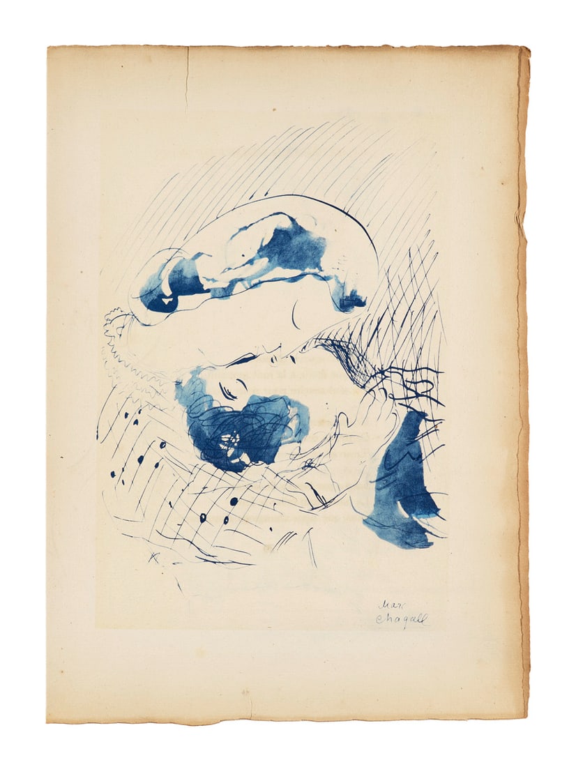 Marc Chagall Serie von 26, teils pochoirkolorierten und zumeist ganzseitigen Phototypien auf Vé: Klassische Moderne - Avantgardistische BildpoesieMarc ChagallSerie von 26, teils pochoirkolorierten und zumeist ganzseitigen Phototypien auf Vélin B. F. K. nach Orginal-Zeichnungen. In: Paul Elua