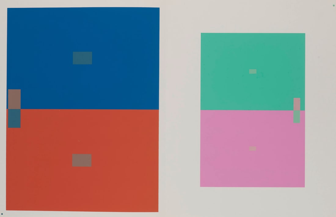 Josef Albers 2 Arbeiten. o.T. 1973. Je Farbserigraphie auf glattem Verlinkarton (ein Doppelblatt). (1 of 1)