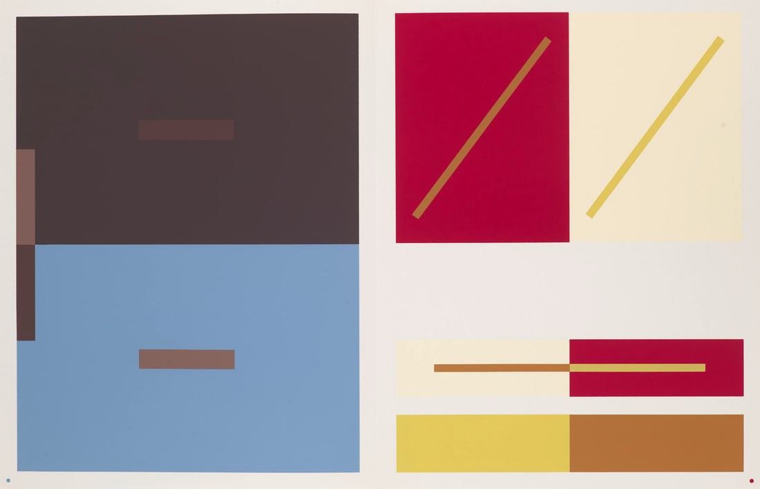 Josef Albers 3 Arbeiten. o.T. 1973. Je Farbserigraphie auf glattem Verlinkarton (ein Doppelblatt).: Konkrete KunstJosef Albers3 Arbeiten. o.T. 1973. Je Farbserigraphie auf glattem Verlinkarton (ein Doppelblatt). 31,5 x 23 cm (33 x 51 cm). Doppleblatt verso mit typographischem Text. - Insgesamt sehr 