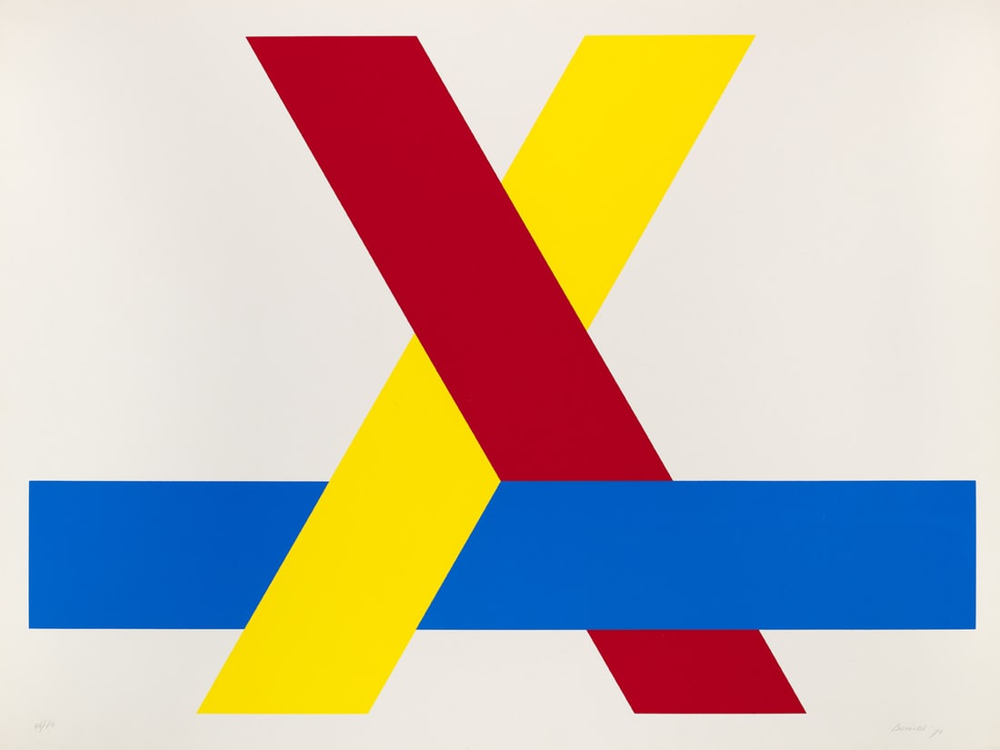 Bob Bonies 4 Arbeiten. Konkrete Kompositionen. 1970-75. Je Farbserigraphie auf leichtem Velinkarton.: Konkrete KunstBob Bonies4 Arbeiten. Konkrete Kompositionen. 1970-75. Je Farbserigraphie auf leichtem Velinkarton. Blattgröße 60 x 60 cm bzw. 56 x 75 cm. Je signiert, datiert und nummeriert s
