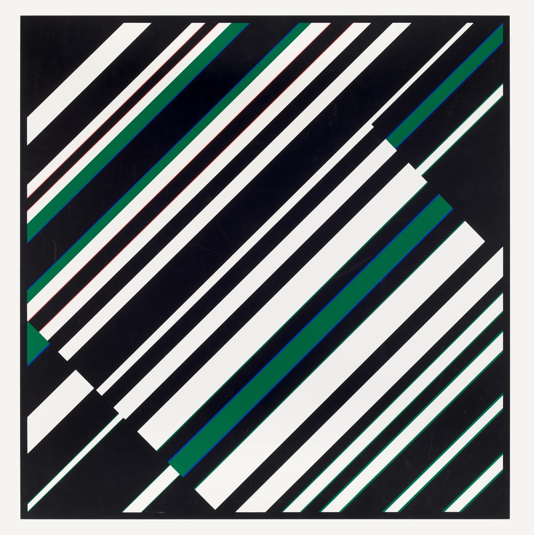 Günter Fruhtrunk o.T. (Komposition in Streifen). 1967. Farbserigraphie auf stabilem Karton.: Konkrete KunstGünter Fruhtrunko.T. (Komposition in Streifen). 1967. Farbserigraphie auf stabilem Karton. 56,5 x 58 cm (62 x 62 cm). - Die Ecken minimal und kaum merklich bestoßen, im Motiv p