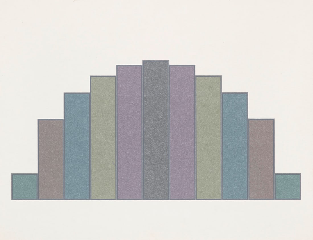 Tadaki Kuwayama o.T. (Balken). (1971). Farbsiebdruck auf festem Karton. 18,3 x 37,5 cm (30,5 x 41: Konkrete KunstTadaki Kuwayamao.T. (Balken). (1971). Farbsiebdruck auf festem Karton. 18,3 x 37,5 cm (30,5 x 41 cm). Verso signiert und nummeriert. - Im weißen Rand punktuell mit leichter Oberfl&#