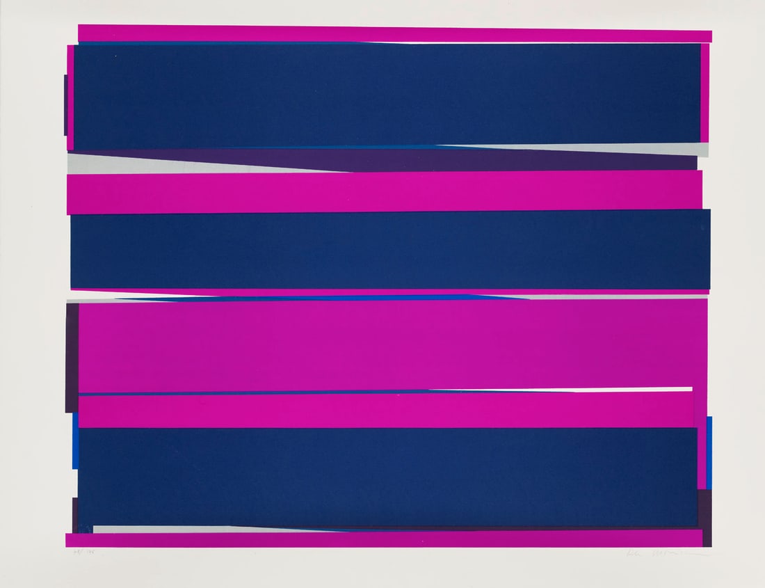 Philippe Morisson Ohne Titel. Um 1970. Farbserigraphie auf Velin. 55,5 x 67,5 cm (64,5 x 77 cm).: Konkrete KunstPhilippe MorissonOhne Titel. Um 1970. Farbserigraphie auf Velin. 55,5 x 67,5 cm (64,5 x 77 cm). Signiert und nummeriert sowie mit dem Trockenstempel der Herausgeberin. - An den Ränd