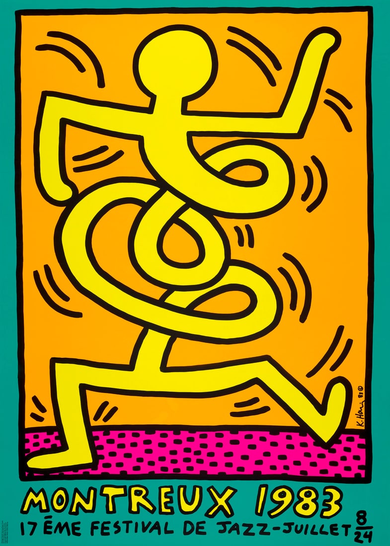 Keith Haring Montreux, 1983. 17eme Festival de Jazz. Farbserigraphie auf leichtem Velin. 100 x 70: Pop ArtKeith HaringMontreux, 1983. 17eme Festival de Jazz. Farbserigraphie auf leichtem Velin. 100 x 70 cm. In der Form signiert, mit dem Copyright-Vermerk sowie dem Titel. Zusätzlich mit dem typ