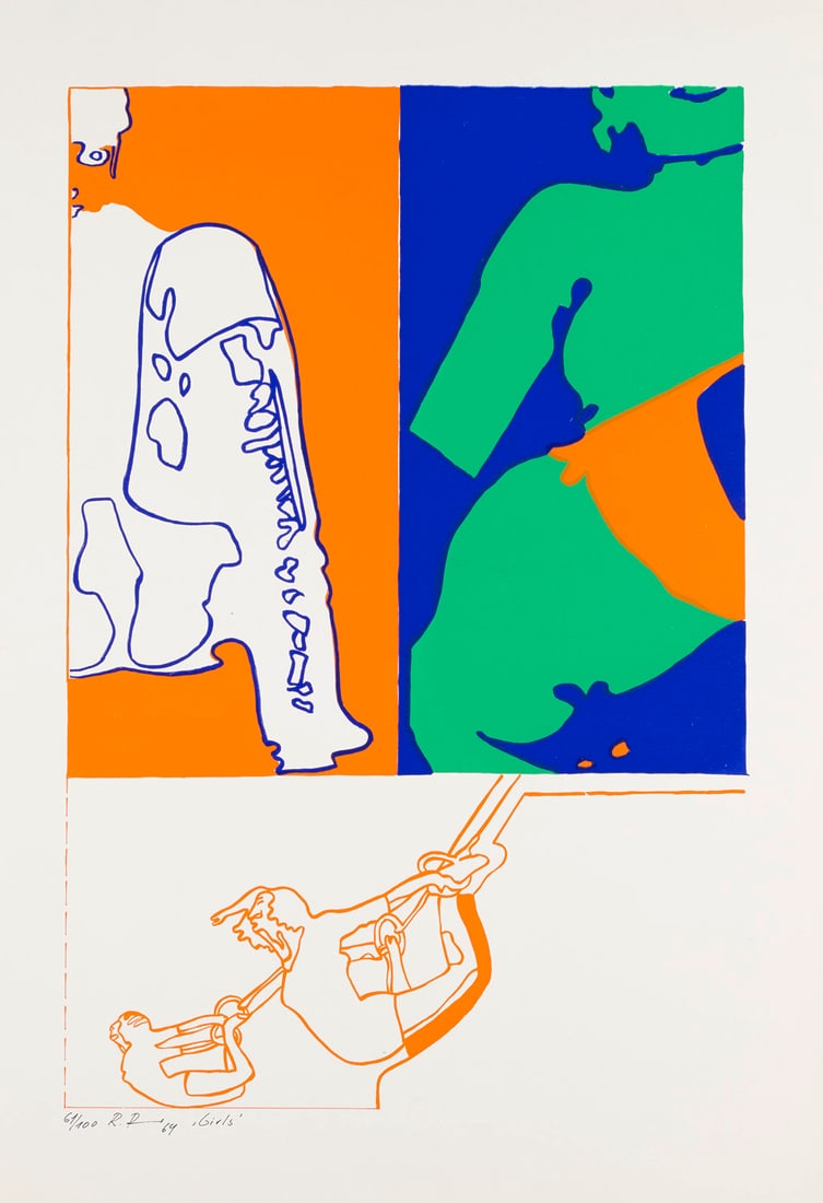 Reiner Römer Girls. 1969. Farbserigraphie auf Velin. 51 x 34 cm (61 x 42 cm). Signiert,: Pop ArtReiner RömerGirls. 1969. Farbserigraphie auf Velin. 51 x 34 cm (61 x 42 cm). Signiert, datiert, betitelt und nummeriert. - Ecken teils minimal und kaum merklich gestaucht. Insgesamt sehr g